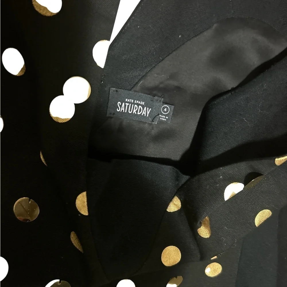 Kate Spade Saturday Gold Polka Dot Shift Dress Size 4 Black Sleeveless Party